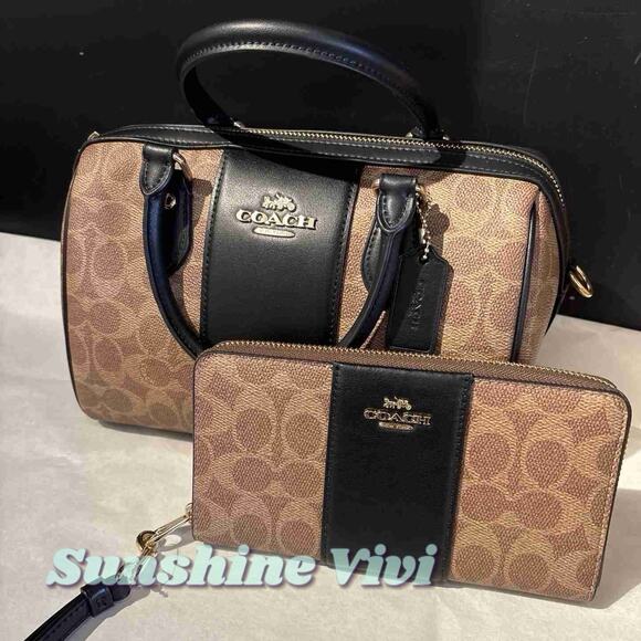 NWT Bundle Coach Rowan Satchel Signature CW376 & CW947 Long Zip Wallet - Picture 1 of 14